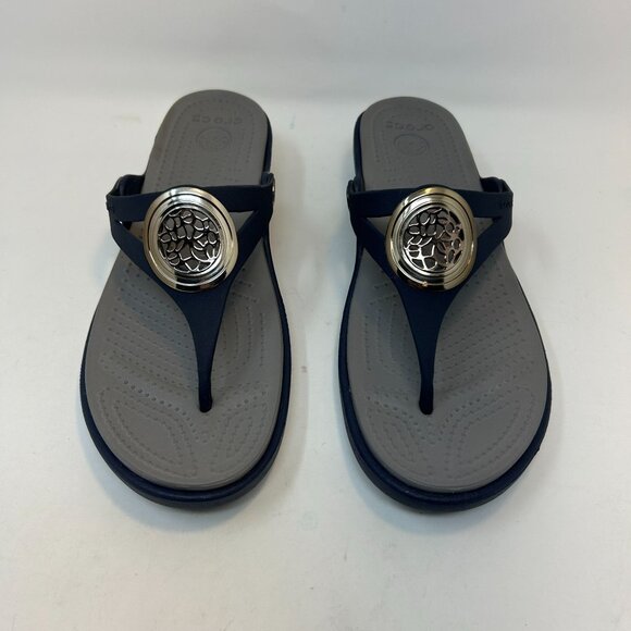 Crocs Sanrah Circle Slide Wedge Flip Sandal Women's 10 Navy Blue Gray - Picture 5 of 9